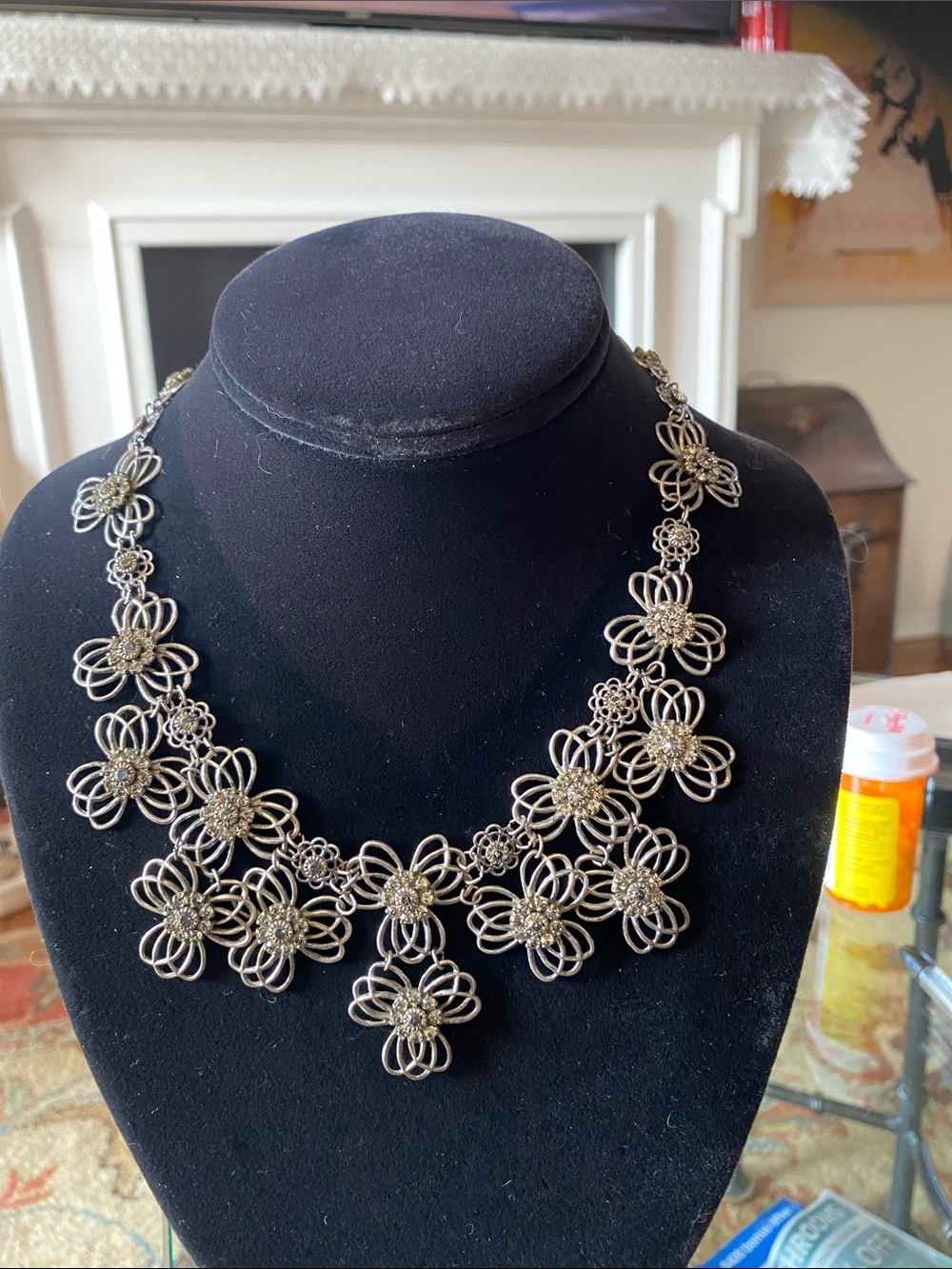 Vintage-Inspired Floral Statement Necklace in Antique Gold